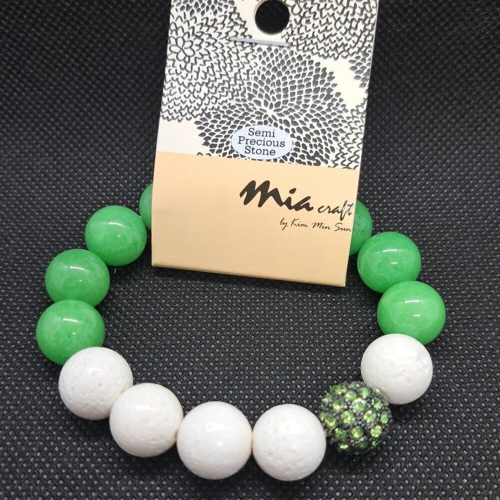 MIA- Beaded Bracelet- Green/White- Semi Precious Stones, Playful, Pop of color